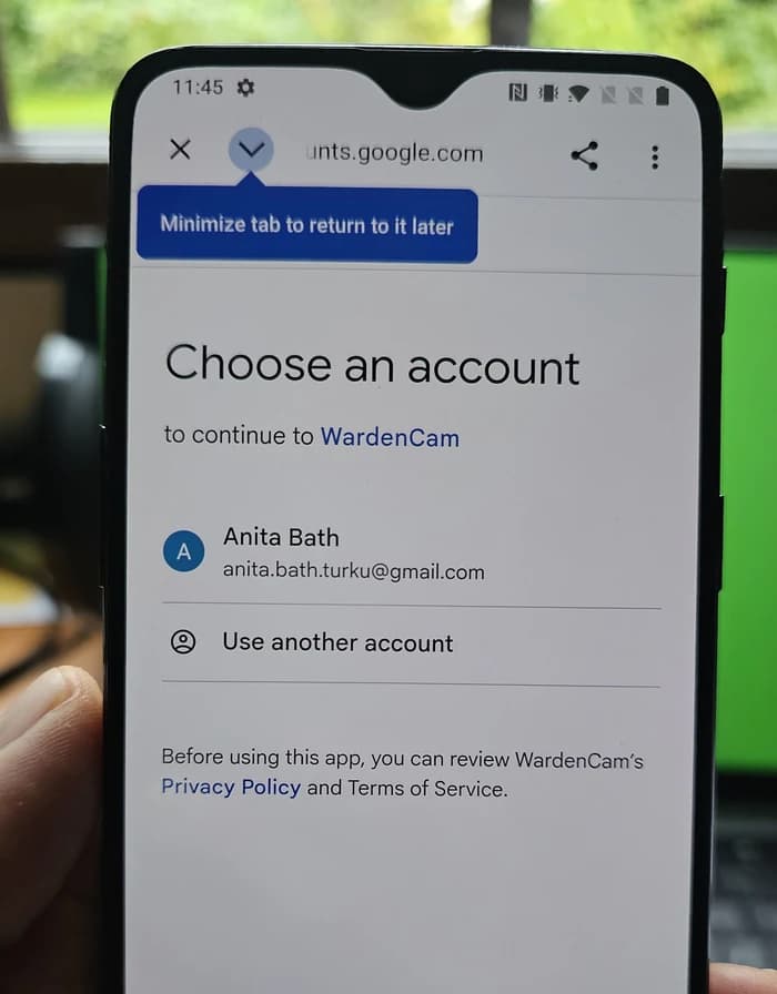 WardenCam requesting access to a Google Account